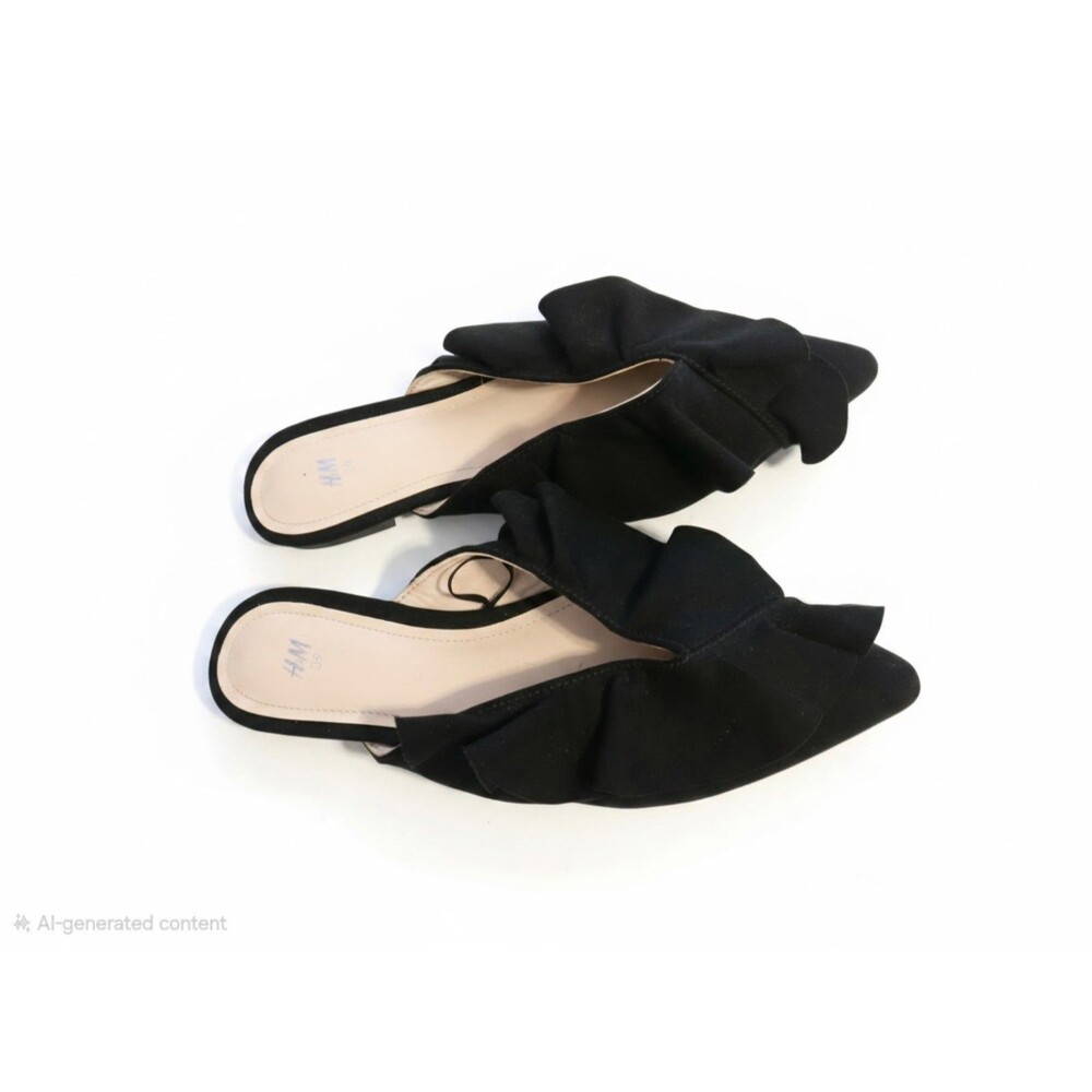 H&M Black Ruffle Flat Shoes Size 39 USA Size 8.5